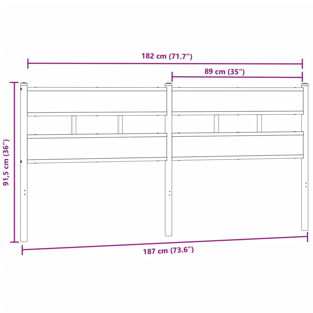 Replace Headboard Smoked Oak 180 cm Iron and Engineered Wood