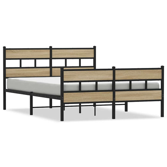 Metal Bed Frame without Mattress Sonoma Oak 135x190 cm Double Metal Bed Frame without Mattress Sonoma Oak 135x190 cm Double