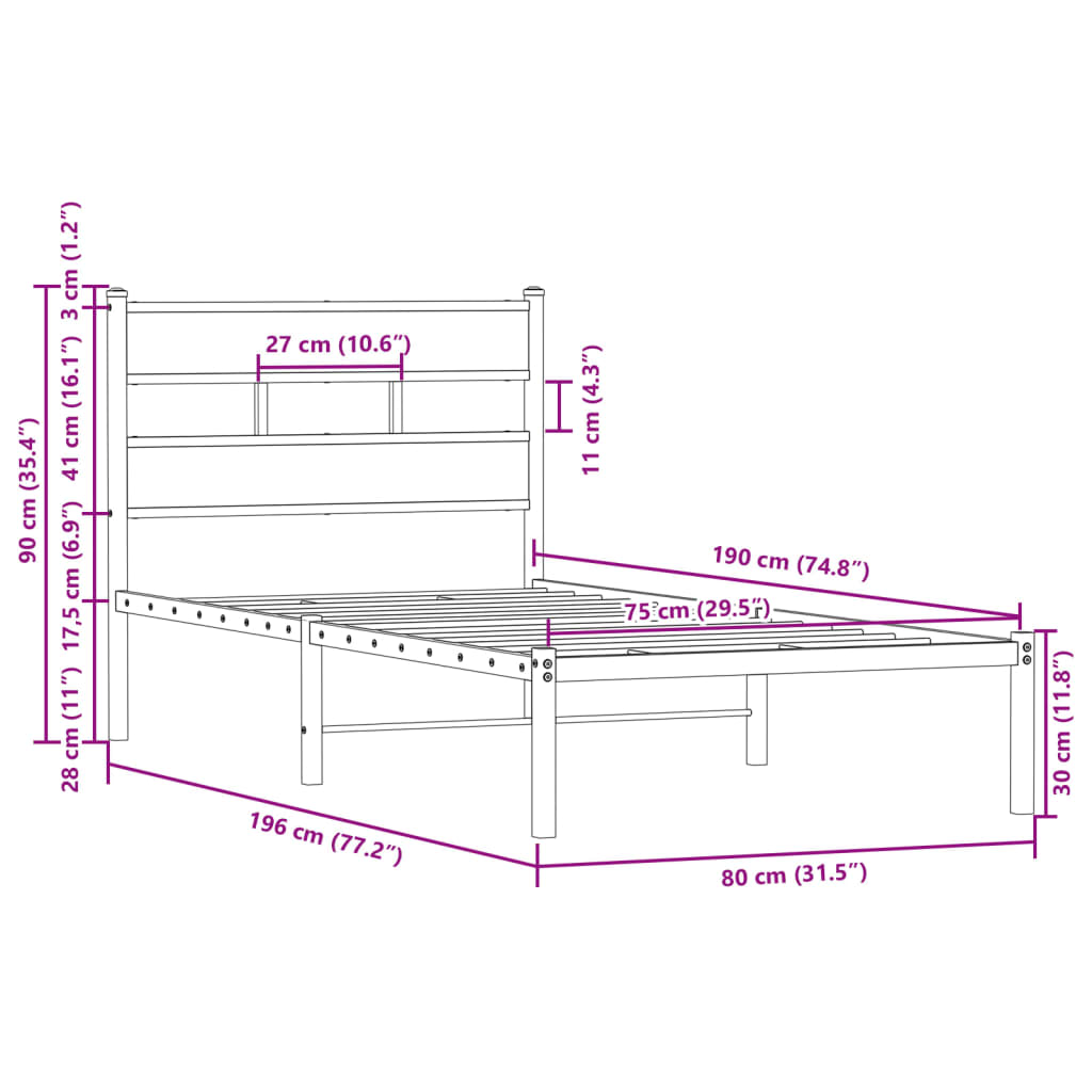 Bed Frame without Mattress with Headboard Brown Oak 75x190 cm