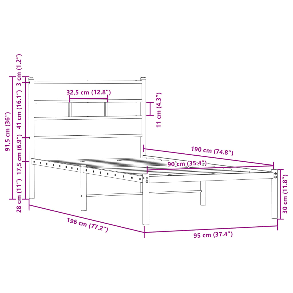 Bed Frame without Mattress with Headboard Brown Oak 90x190 cm