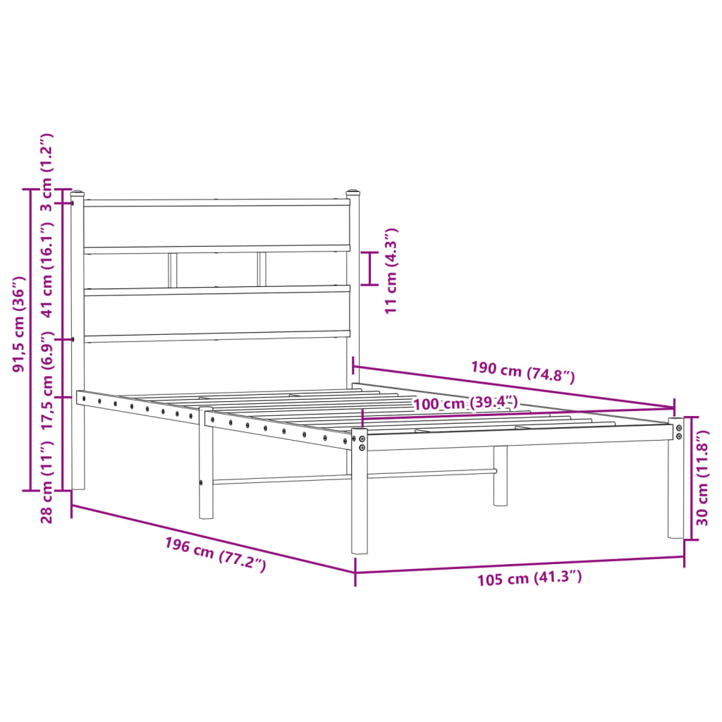 Bed Frame without Mattress with Headboard Brown Oak 100x190 cm