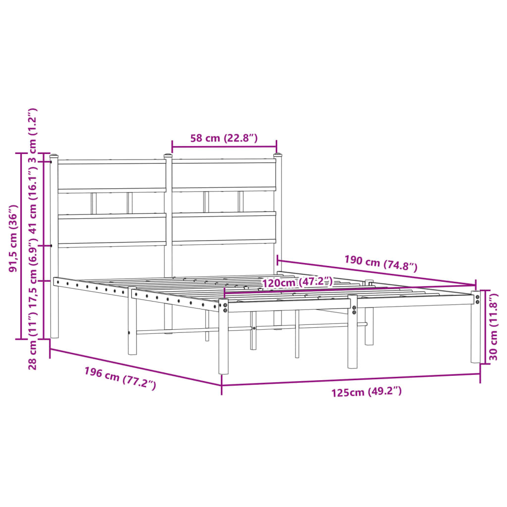 Bed Frame without Mattress with Headboard Brown Oak 120x190 cm