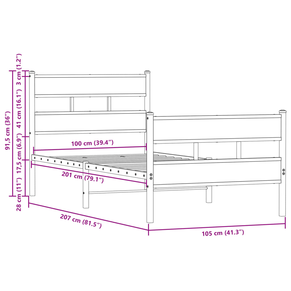 Bed Frame without Mattress with Headboard&Footboard 100x200 cm