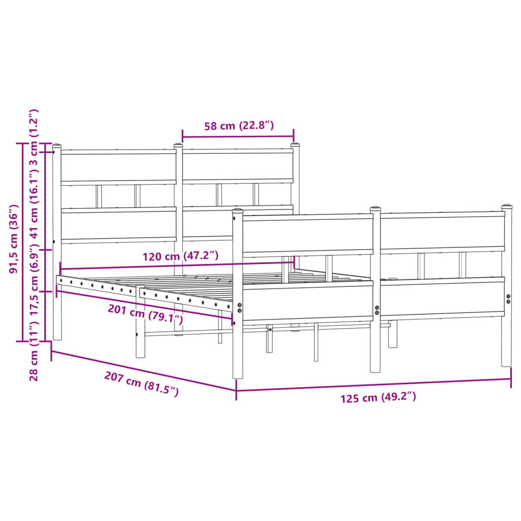 Bed Frame without Mattress with Headboard&Footboard 120x200 cm