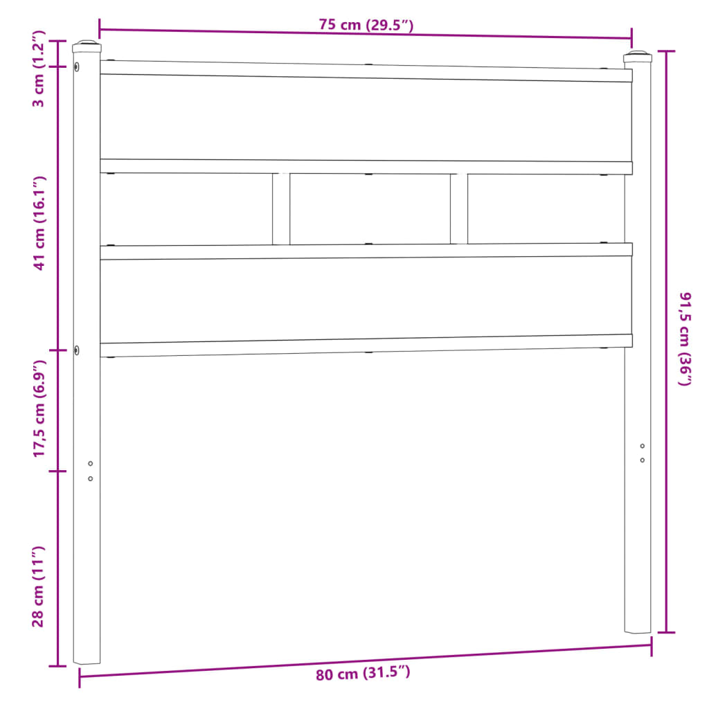 Replace Headboard Brown Oak 75 cm Steel and Engineered Wood