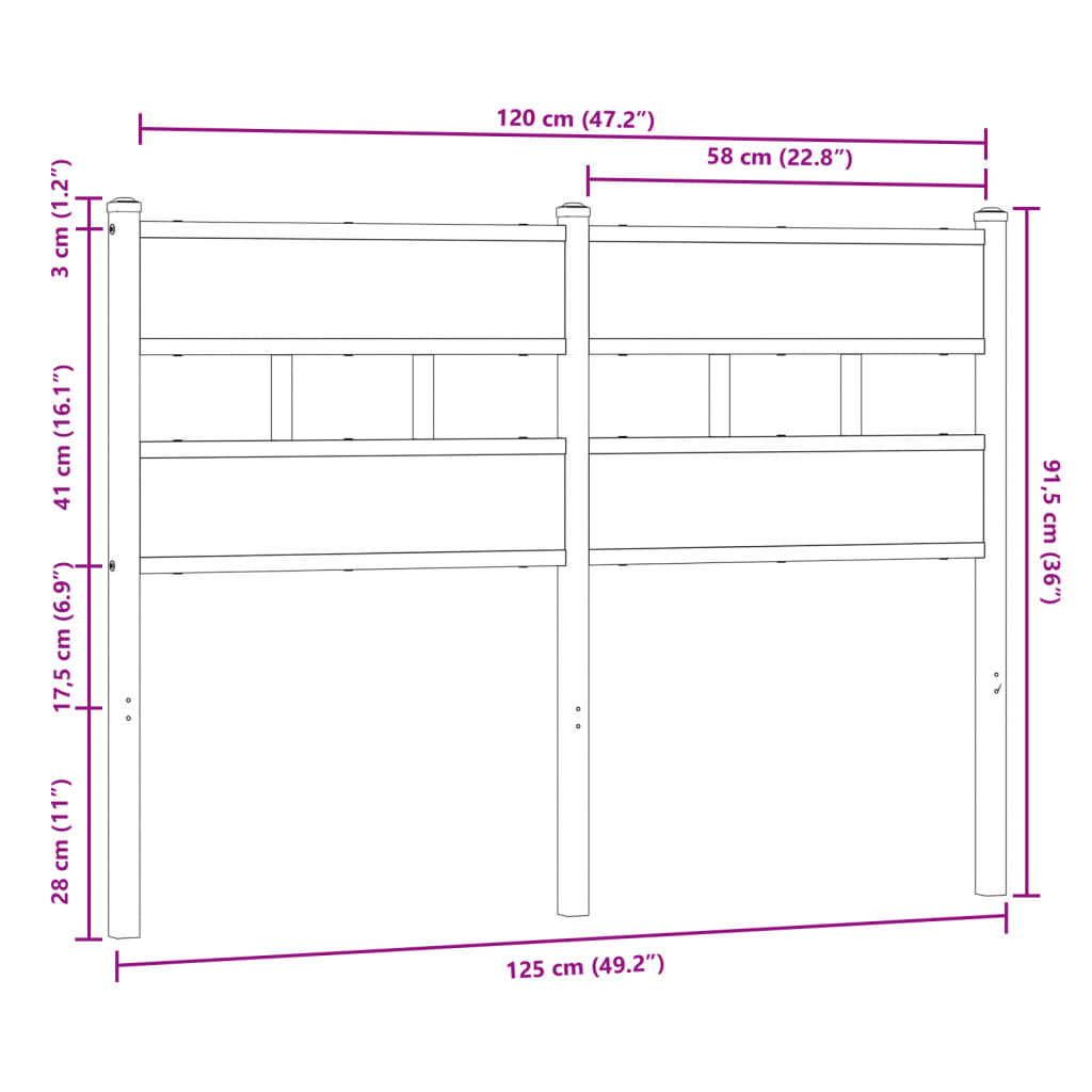 Replace Headboard Brown Oak 120 cm Steel and Engineered Wood