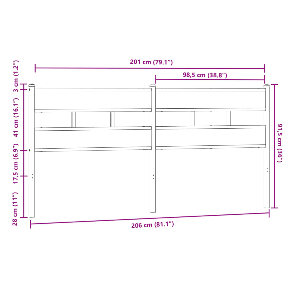 Replace Headboard Brown Oak 200 cm Steel and Engineered Wood