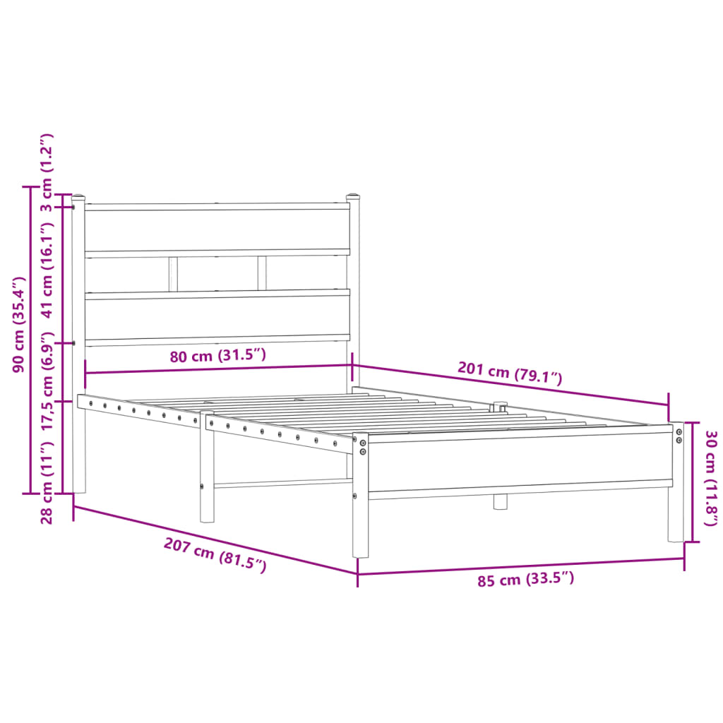 Bed Frame without Mattress with Headboard Smoked Oak 80x200 cm
