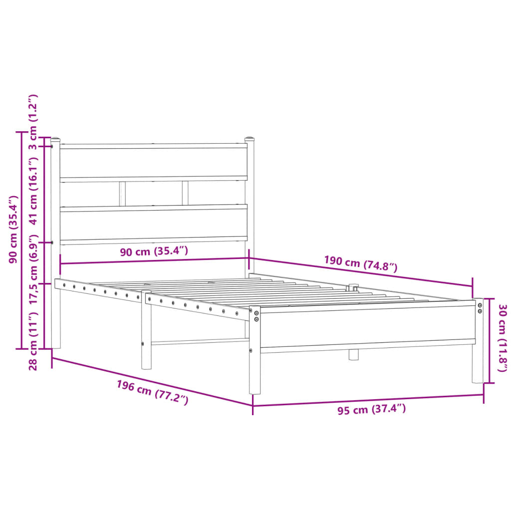 Bed Frame without Mattress with Headboard Smoked Oak 90x190 cm