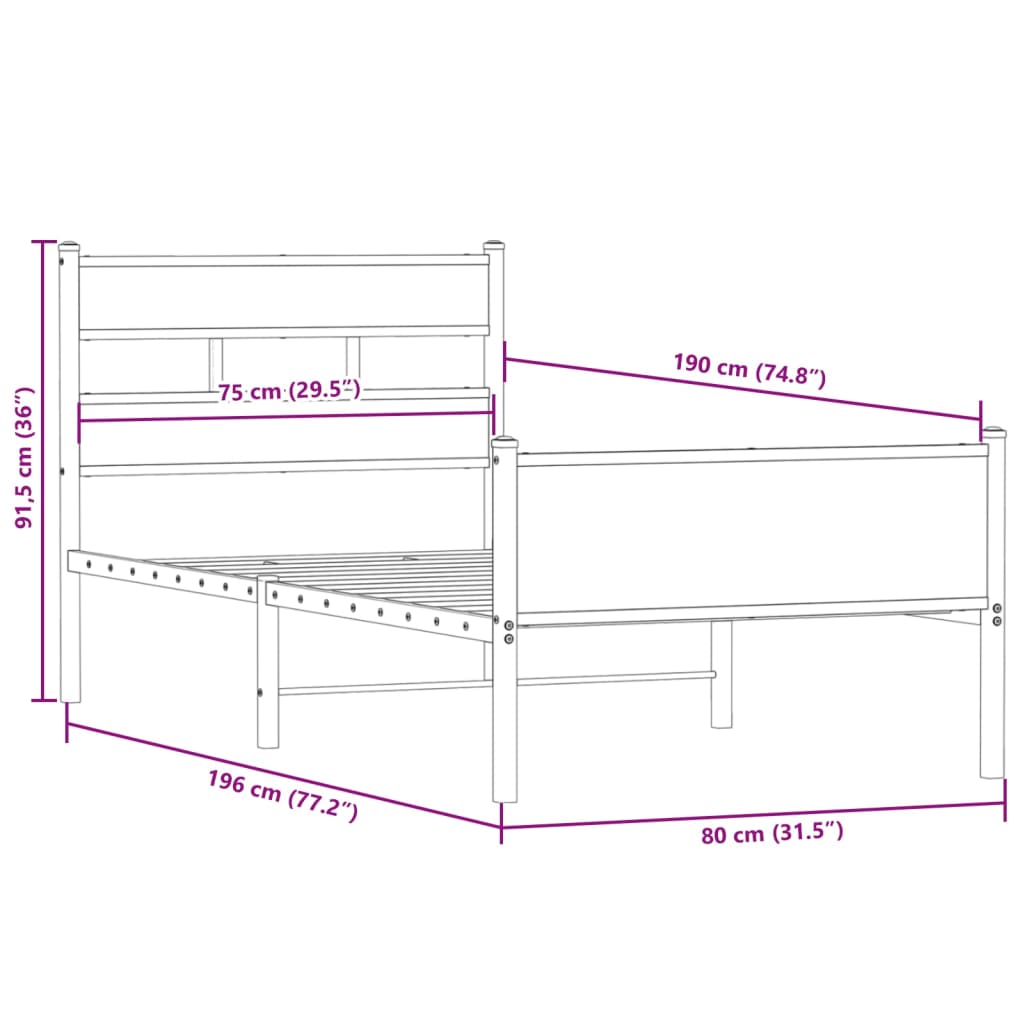 Bed Frame without Mattress Smoked Oak 75x190 cm Engineered Wood