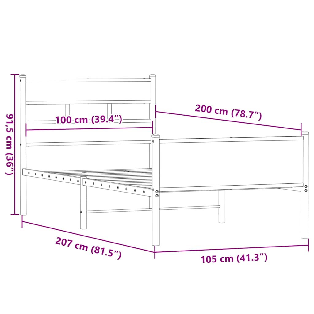 Bed Frame without Mattress Smoked Oak 100x200cm Engineered Wood