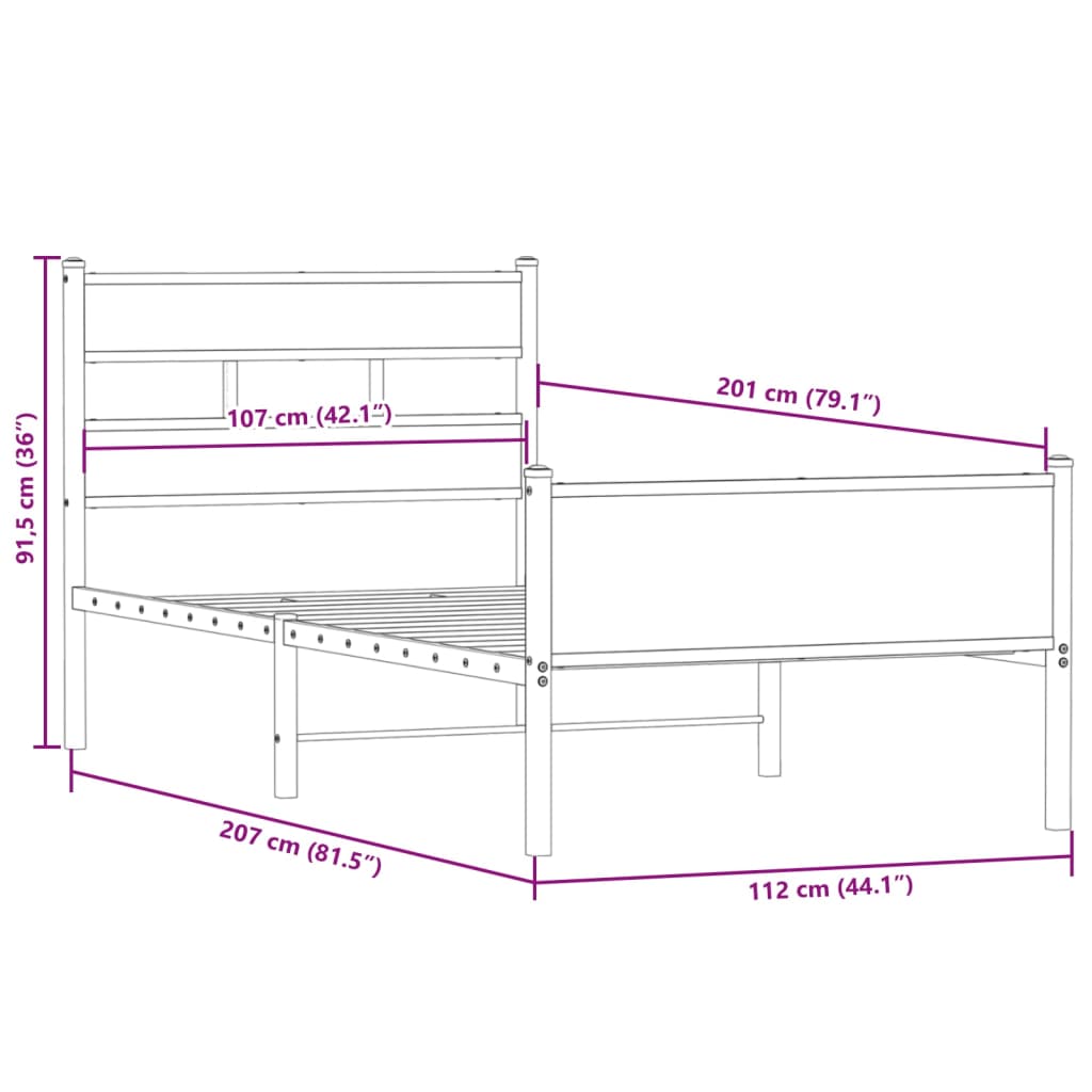 Bed Frame without Mattress Smoked Oak 107x200 cm Engineered Wood