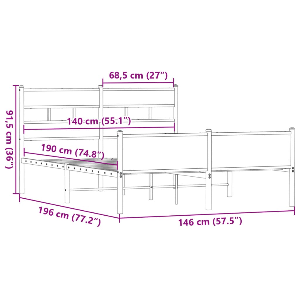 Bed Frame without Mattress Smoked Oak 140x190cm Engineered Wood