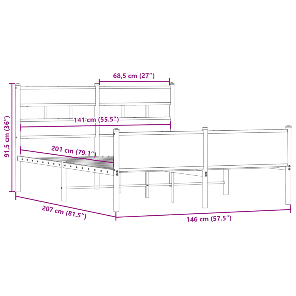 Bed Frame without Mattress Smoked Oak 140x200cm Engineered Wood