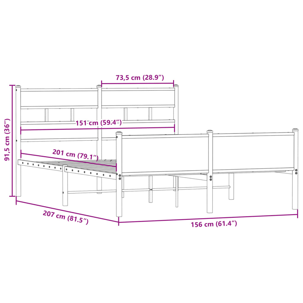 Bed Frame without Mattress Smoked Oak 150x200cm Engineered Wood