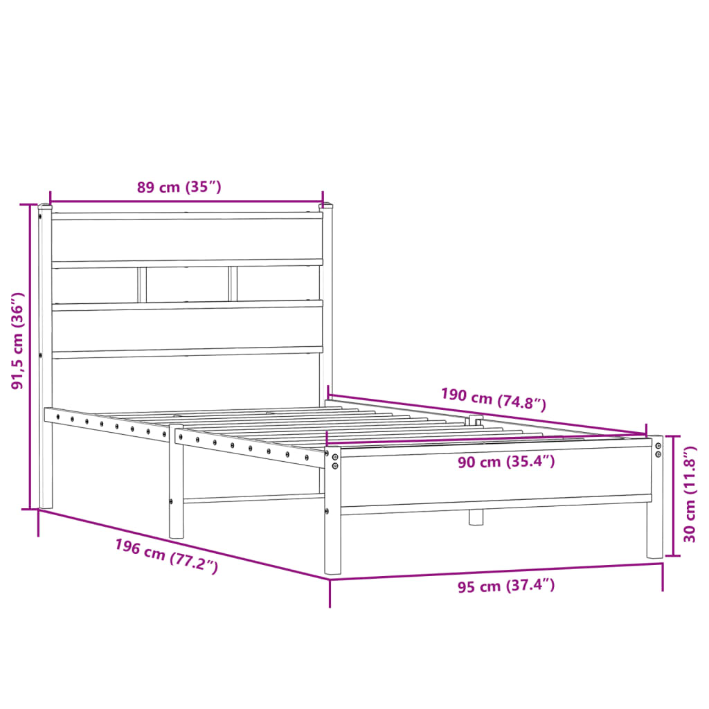 Bed Frame without Mattress Sonoma Oak 90x190 cm Engineered Wood