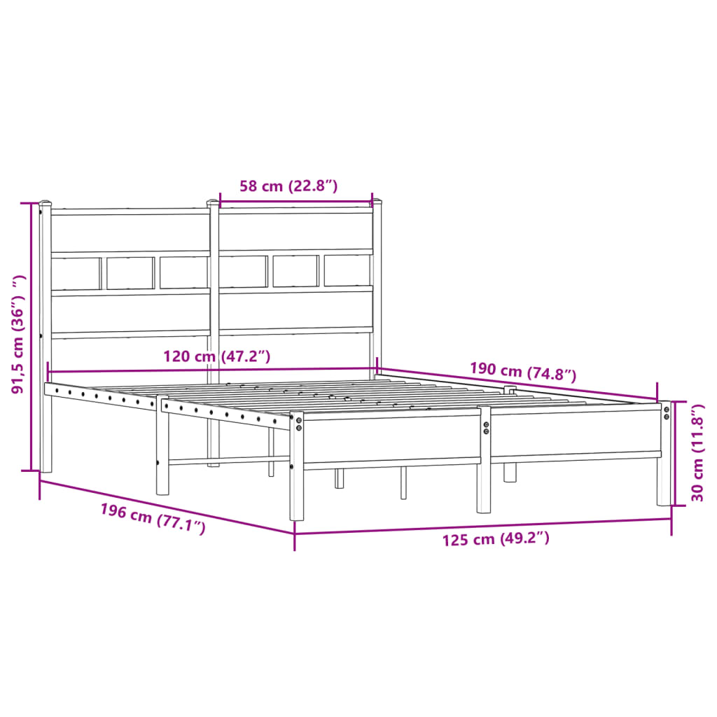 Bed Frame without Mattress Sonoma Oak 120x190cm Engineered Wood