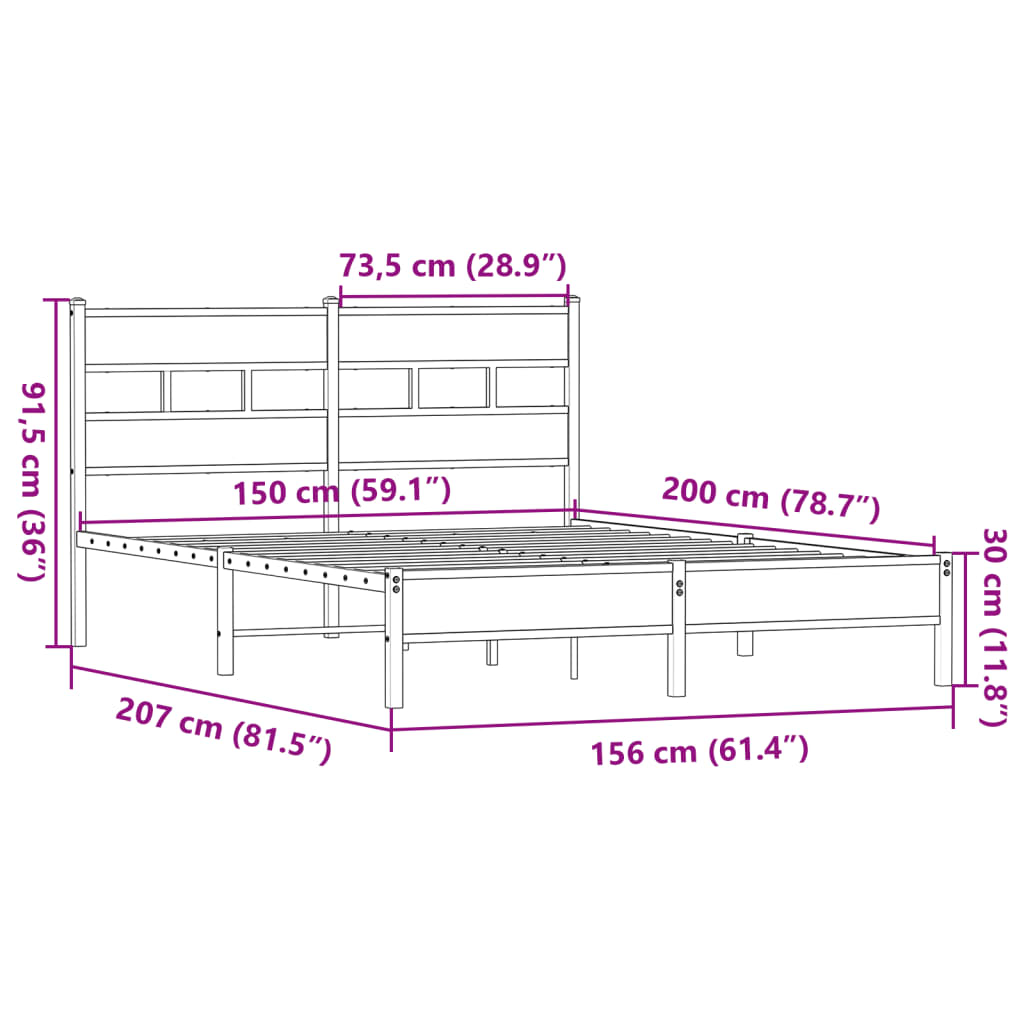 Bed Frame without Mattress Sonoma Oak 150x200cm Engineered Wood