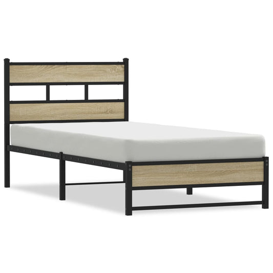 Metal Bed Frame without Mattress Sonoma Oak 107x203 cm Metal Bed Frame without Mattress Sonoma Oak 107x203 cm