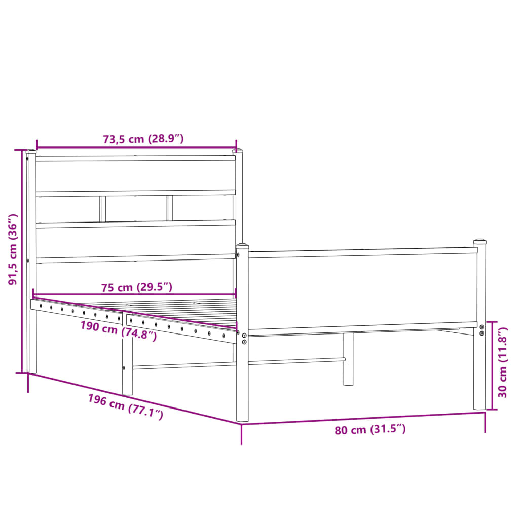 Bed Frame without Mattress Sonoma Oak 75x190 cm Engineered Wood