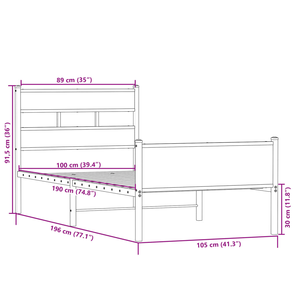 Bed Frame without Mattress Sonoma Oak 100x190cm Engineered Wood