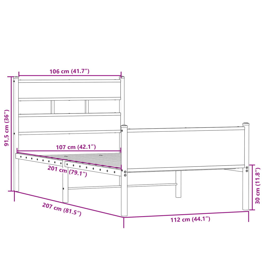 Bed Frame without Mattress Sonoma Oak 107x203cm Engineered Wood