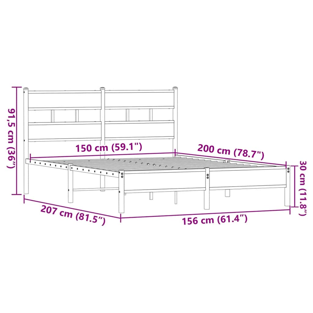Bed Frame without Mattress Brown Oak 150x200 cm King Size Engineered Wood