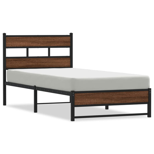 Metal Bed Frame without Mattress Brown Oak 90x190 cm Single Metal Bed Frame without Mattress Brown Oak 90x190 cm Single