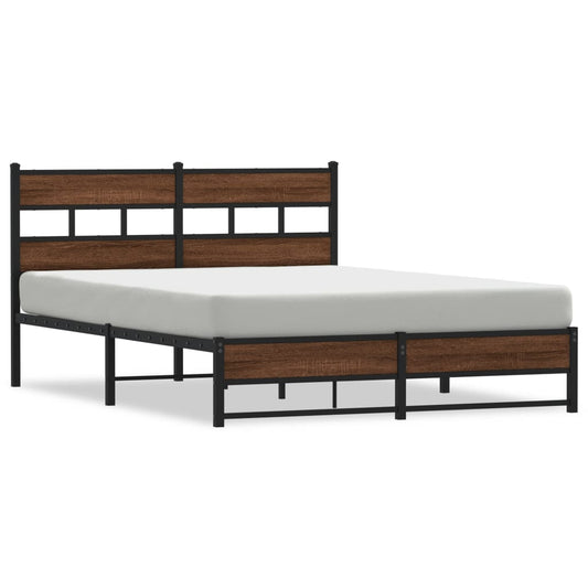 Metal Bed Frame without Mattress Brown Oak 135x190 cm Double Metal Bed Frame without Mattress Brown Oak 135x190 cm Double