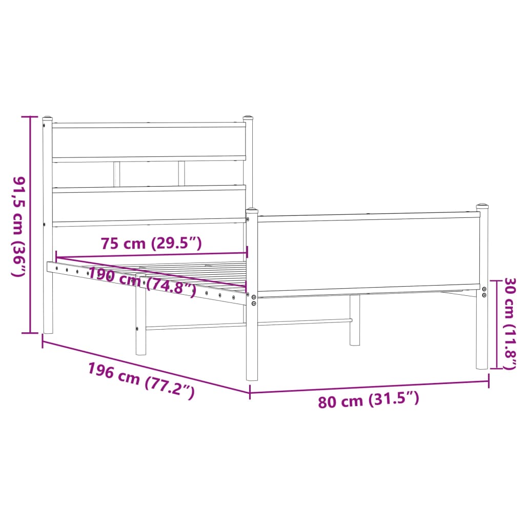 Bed Frame without Mattress Brown Oak 75x190 cm Engineered Wood
