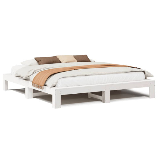 Bed Frame without Mattress White 200x200 cm Solid Wood Pine Bed Frame without Mattress White 200x200 cm Solid Wood Pine