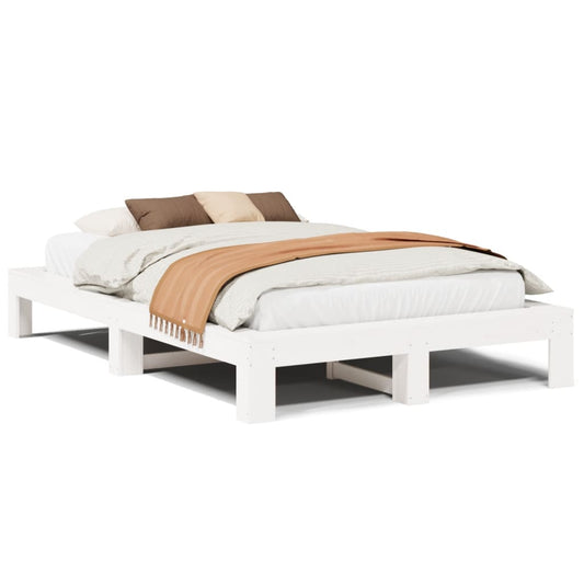 Bed Frame without Mattress White 135x190 cm Double Solid Wood Pine Bed Frame without Mattress White 135x190 cm Double Solid Wood Pine