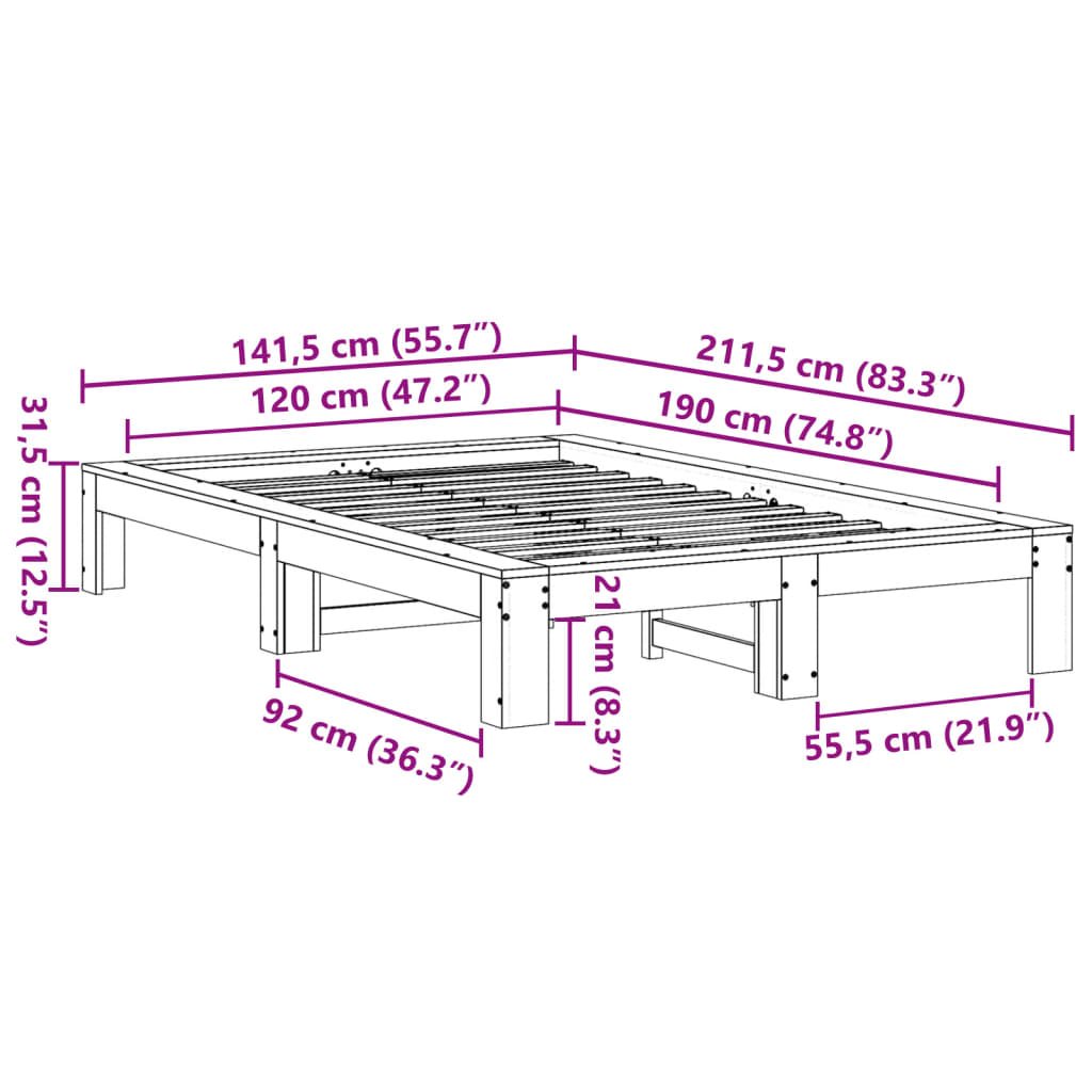 Bed Frame without Mattress Wax Brown 120x190 cm Solid Wood Pine