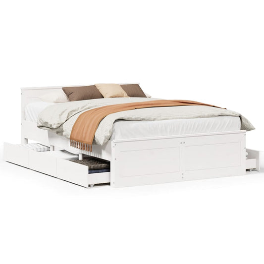 Bed Frame without Mattress with Headboard White 150x200 cm King Size Solid Wood Pine Bed Frame without Mattress with Headboard White 150x200 cm King Size Solid Wood Pine