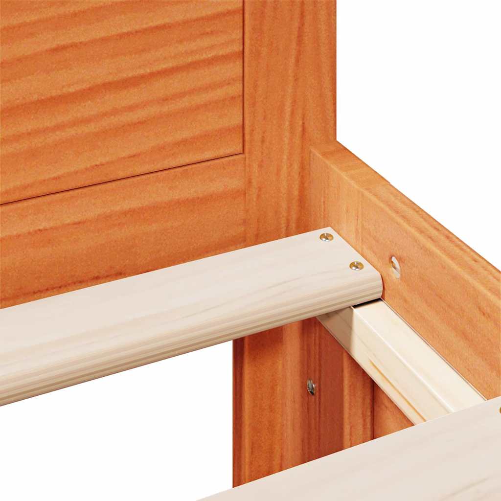 Bed Frame without Mattress with Headboard Wax Brown 135x190 cm Solid Wood Pine