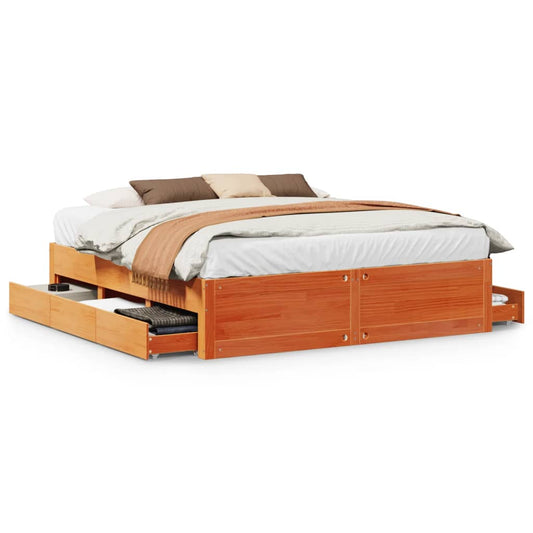 Bed Frame without Mattress with Drawers Wax Brown 180x200 cm Super King Solid Wood Pine Bed Frame without Mattress with Drawers Wax Brown 180x200 cm Super King Solid Wood Pine