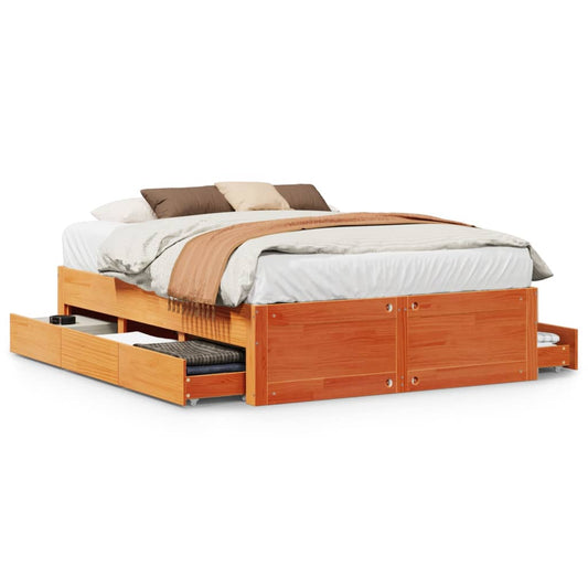 Bed Frame without Mattress with Drawers Wax Brown 150x200 cm King Size Solid Wood Pine Bed Frame without Mattress with Drawers Wax Brown 150x200 cm King Size Solid Wood Pine