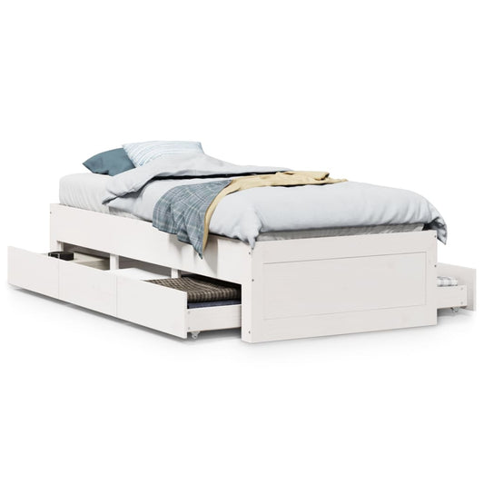 Bed Frame without Mattress with Drawers White 90x200 cm Solid Wood Pine Bed Frame without Mattress with Drawers White 90x200 cm Solid Wood Pine