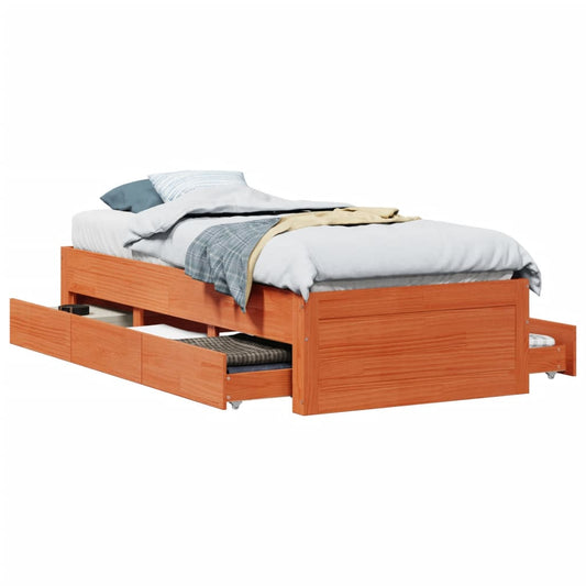 Bed Frame without Mattress with Drawers Wax Brown 90x190 cm Single Solid Wood Pine Bed Frame without Mattress with Drawers Wax Brown 90x190 cm Single Solid Wood Pine
