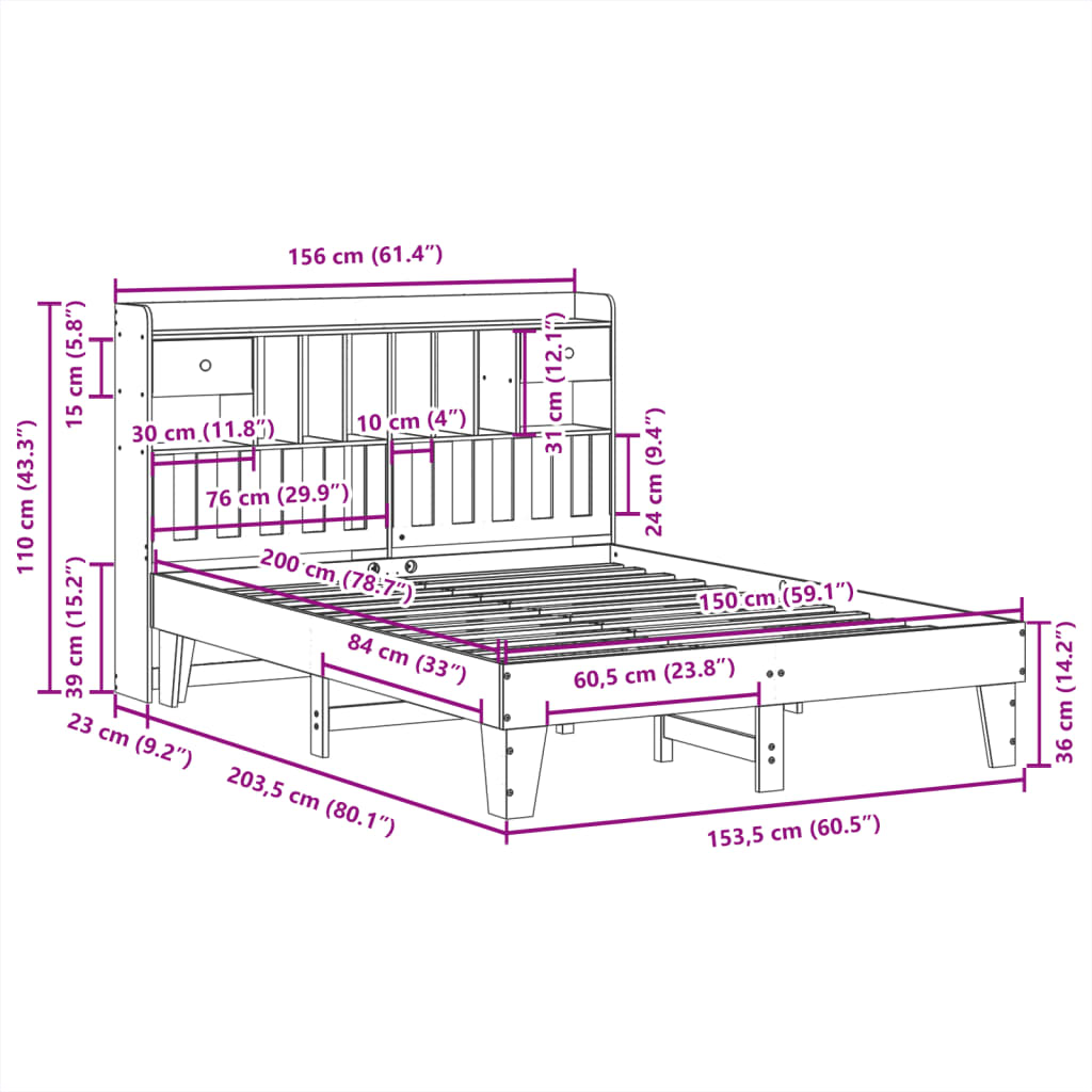Bed Frame without Mattress Wax Brown 150x200 cm Solid Wood Pine