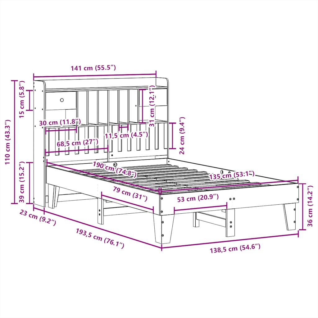 Bed Frame without Mattress White 135x190 cm Solid Wood Pine