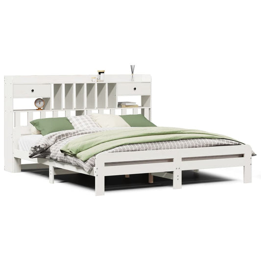 Bookcase Bed without Mattress White 180x200 cm Super King Solid Wood Pine Bookcase Bed without Mattress White 180x200 cm Super King Solid Wood Pine