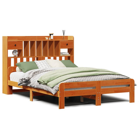 Bookcase Bed without Mattress Wax Brown 150x200 cm King Size Solid Wood Pine Bookcase Bed without Mattress Wax Brown 150x200 cm King Size Solid Wood Pine
