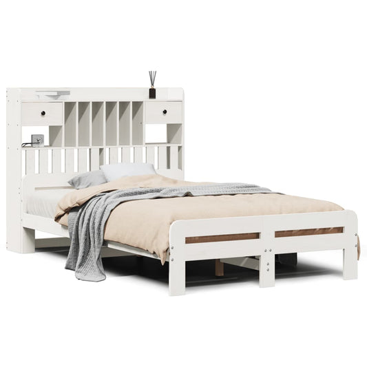 Bookcase Bed without Mattress White 135x190 cm Double Solid Wood Pine Bookcase Bed without Mattress White 135x190 cm Double Solid Wood Pine