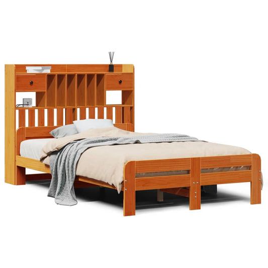 Bookcase Bed without Mattress Wax Brown 135x190 cm Double Solid Wood Pine Bookcase Bed without Mattress Wax Brown 135x190 cm Double Solid Wood Pine
