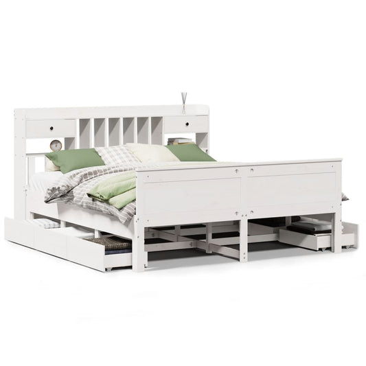 Bookcase Bed without Mattress White 180x200 cm Super King Solid Wood Pine Bookcase Bed without Mattress White 180x200 cm Super King Solid Wood Pine