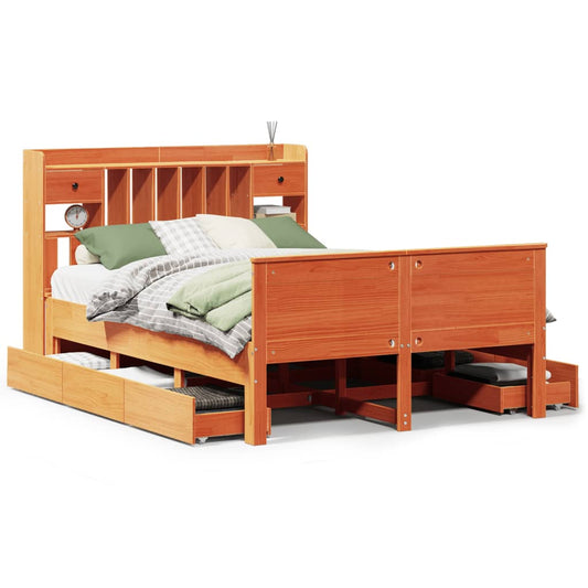 Bookcase Bed without Mattress Wax Brown 150x200 cm King Solid Wood Pine Bookcase Bed without Mattress Wax Brown 150x200 cm King Solid Wood Pine