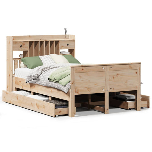Bookcase Bed without Mattress 135x190 cm Double Solid Wood Pine Bookcase Bed without Mattress 135x190 cm Double Solid Wood Pine