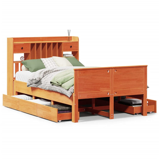 Bookcase Bed without Mattress Wax Brown 135x190 cm Double Solid Wood Pine Bookcase Bed without Mattress Wax Brown 135x190 cm Double Solid Wood Pine