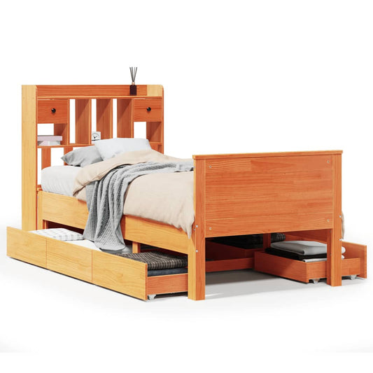 Bookcase Bed without Mattress Wax Brown 75x190 cm Small Single Solid Wood Pine Bookcase Bed without Mattress Wax Brown 75x190 cm Small Single Solid Wood Pine
